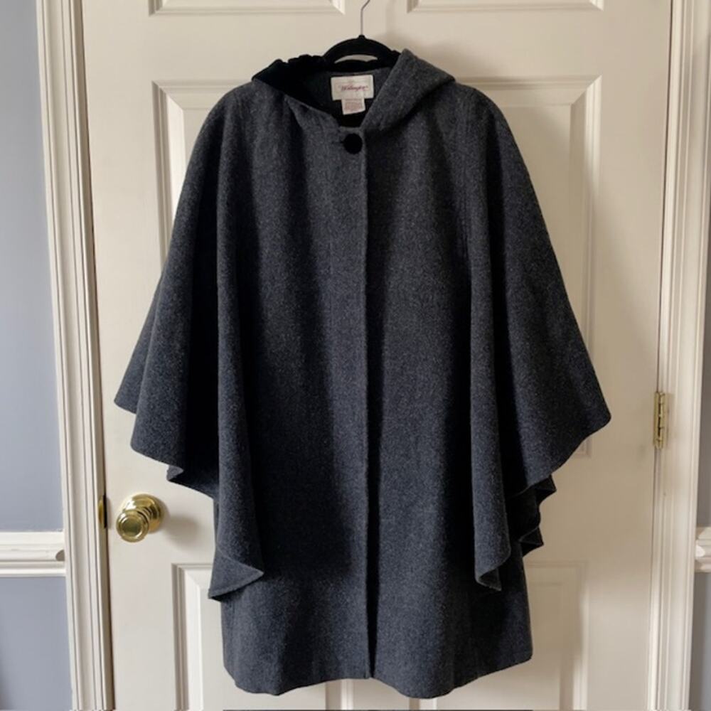 Worthington Dark Gray Hooded Wool Blend Cape Coat